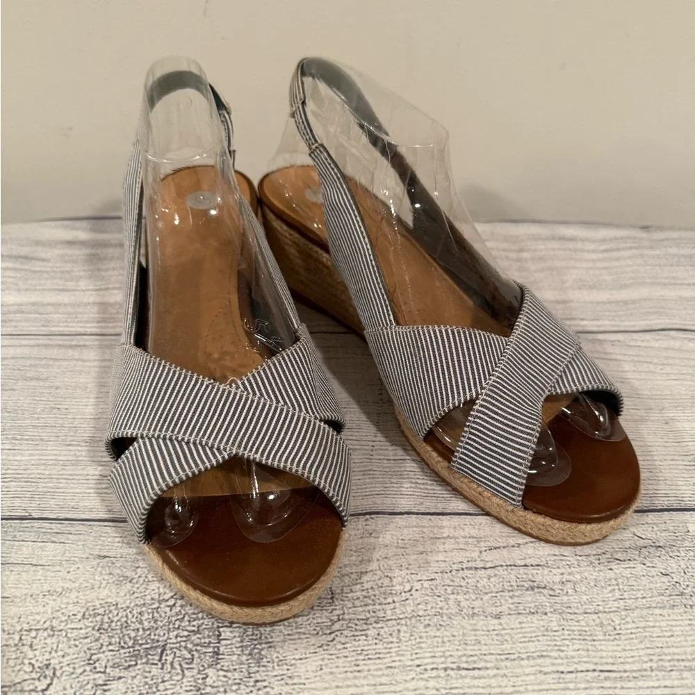Circus by Sam Edelman Striped Espadrille Wedge Slingback Sandals Size 8.5